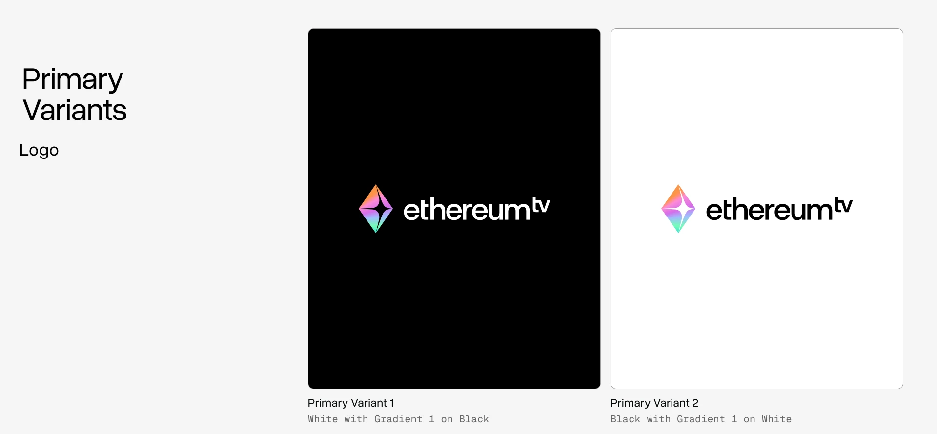 Primary logo variants: full colour with a white wordmark on black, and with a black wordmark on white